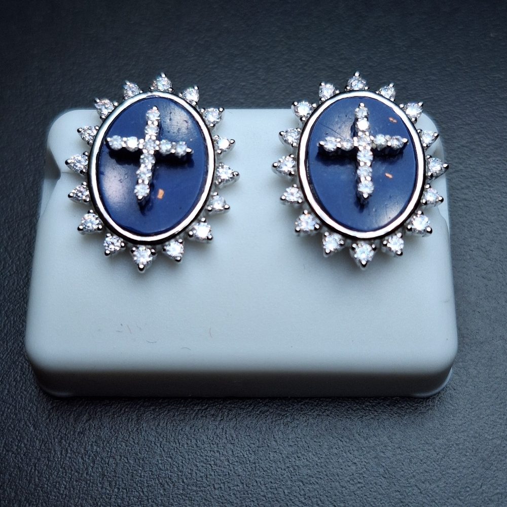 Natural Lapis Lazuli 925 Sterling Silver 1.50ctw Moissanite Diamond Earrings
